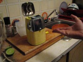 greg demonstrates the
        betty crocker ice crusher